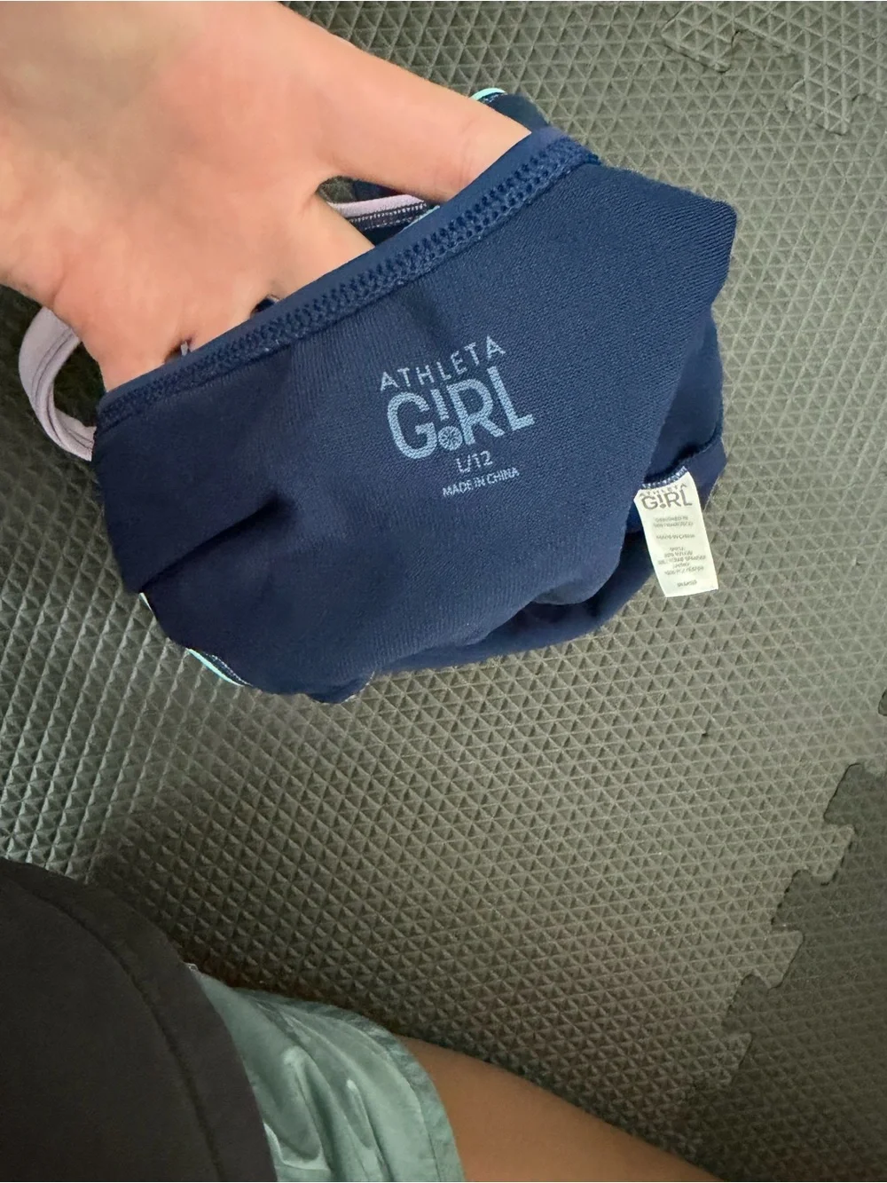 Athleta Girl Navy One-Piece Swimsuit with Mint Panels and Pink Trim